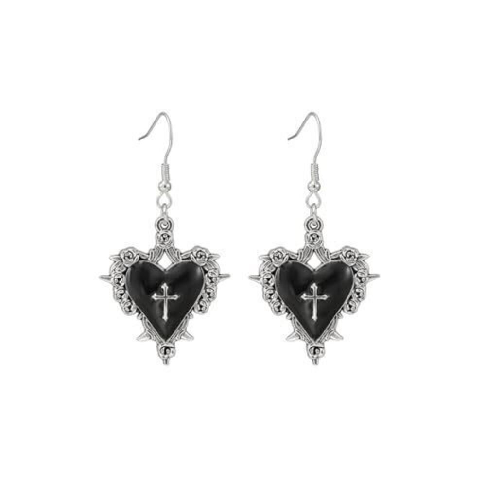 2583 Gothic Thorn Heart Earrings,Punk Style Red Purple Black Crystal